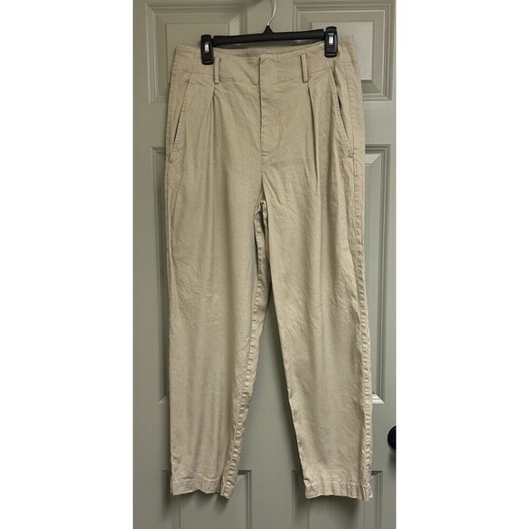 RAG & BONE Linen Blend Pants Women Size 8 Khaki Pleated Straight Classic Trouser - Picture 1 of 15